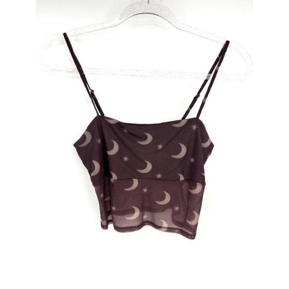 Celestial Mesh Crop Top Moon Star Print Sheer Cami Gothic‎ Festival Size Large